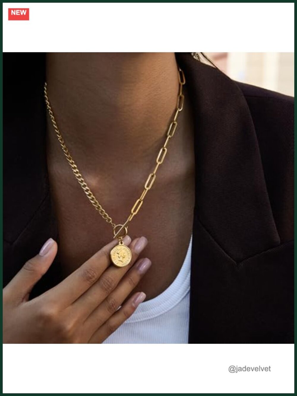 Gold Plated Stainless Steel Chunky Coin Pendant Necklace Toggle Clasp - Picture 3 of 6